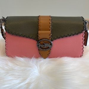 Coach Georgie Shoulder Bag Colorblock (Pink and Green) with Whipstitch